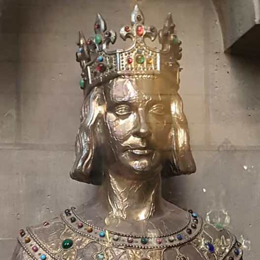 A jewel-encrusted bust inside Notre Dame cathedral.