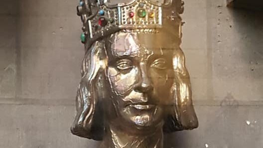 A jewel-encrusted bust inside Notre Dame cathedral.