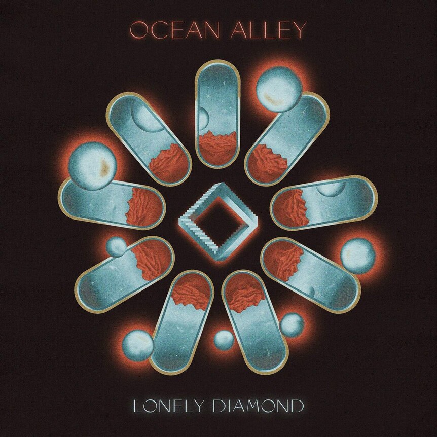 Cover of Ocean Alley's album 'Lonely Diamond', featuring a light blue and rust red coloured mandala
