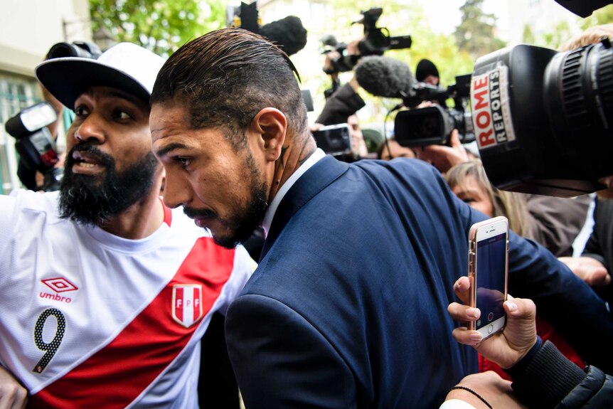 Peru soccer captain Paolo Guerrero arrives for a hearing at the Court of Arbitration for Sport.