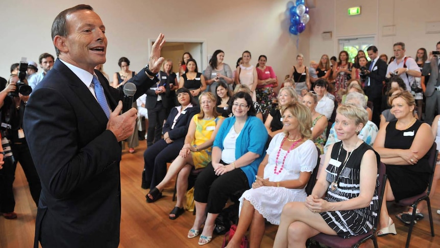Tony Abbott speaking at an International Women's Day morning tea in Melbourne, when in opposition.