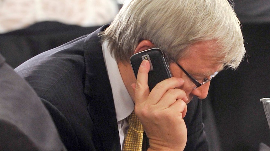 Kevin Rudd on the phone