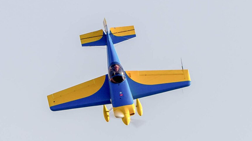 David Foord's aerobatic plane in the air.