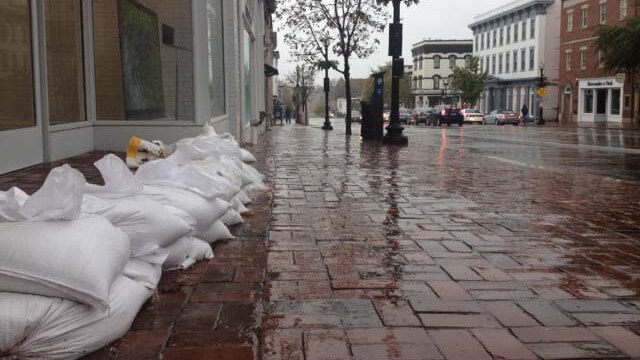 Sandbags guard a building in Washington DC