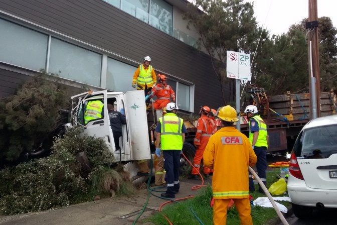 CFA crews respond after a truck crashes into a building