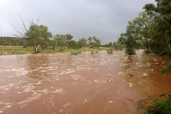 The Todd River flowing near Alice Springs