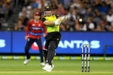 Chris Lynn attempts a pull shot for Australia in a Twenty20 international against England.