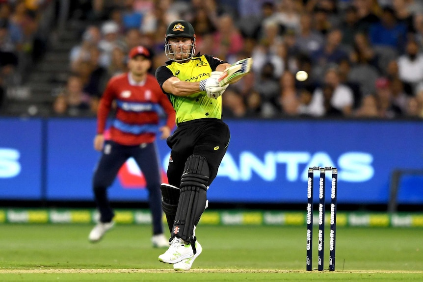 Chris Lynn attempts a pull shot for Australia in a Twenty20 international against England.