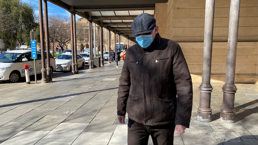 A convicted paedophile outside an Adelaide court.
