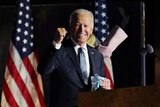 Joe Biden raises a fist in triumph