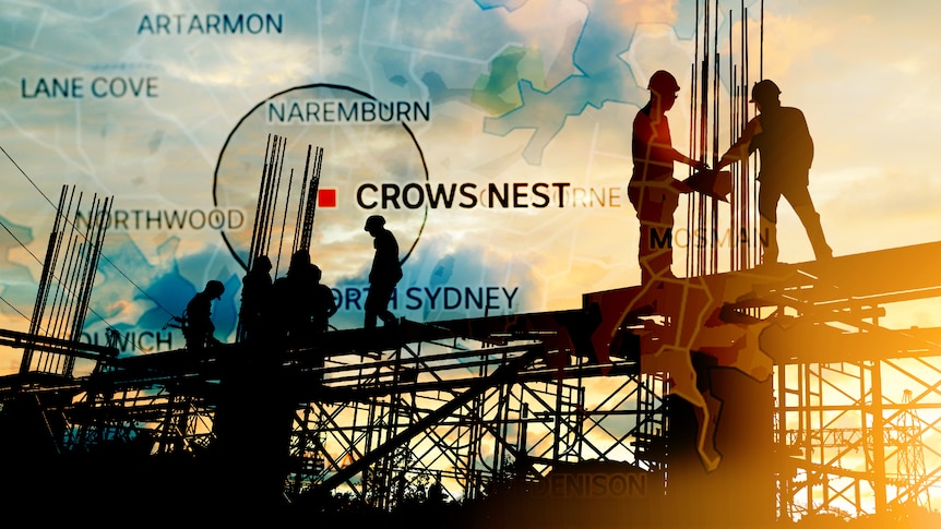 Construction workers with a map of sydney in background