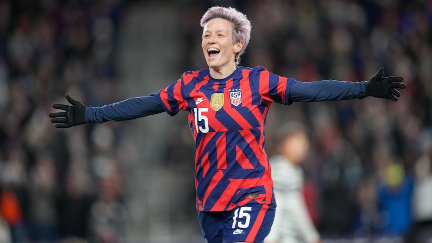A US national team player celebrates a goal in the women's friendly against South Korea.