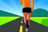 Illustration of woman running on road.