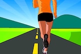 Illustration of woman running on road.