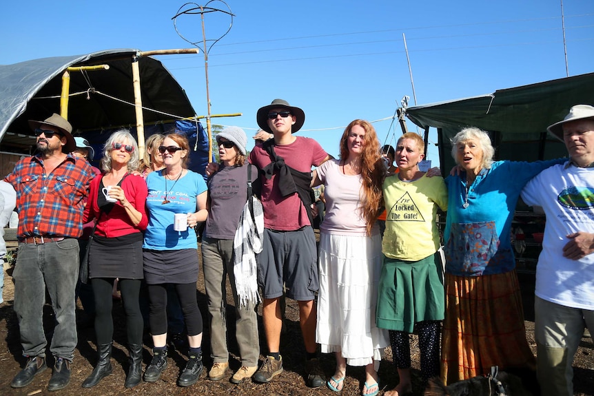 Protesters at Metgasco's Bentley site celebrating suspension of gas drilling