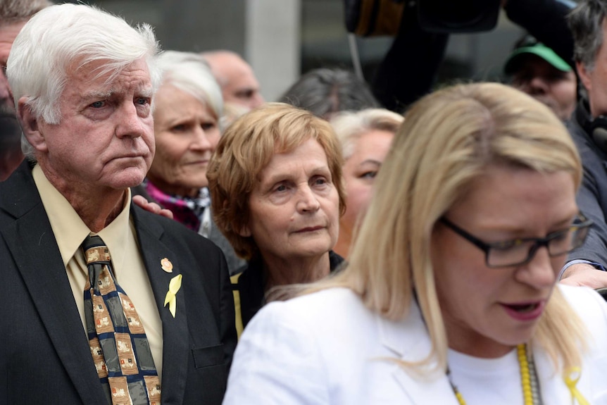 Parents of Allison Baden-Clay, Geoff and Priscilla Dickie, outside of the Supreme Court.