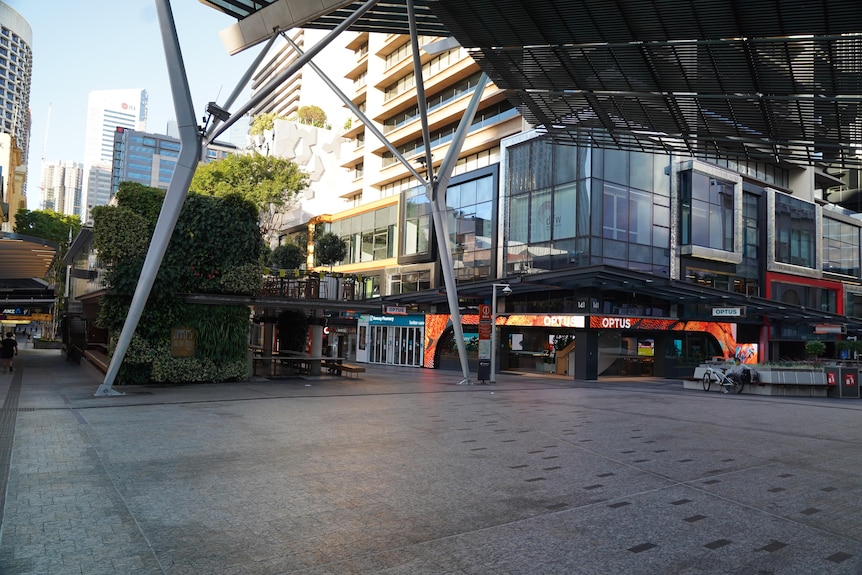 Empty Queen Street Mall in Brisbane lockdown on August 1