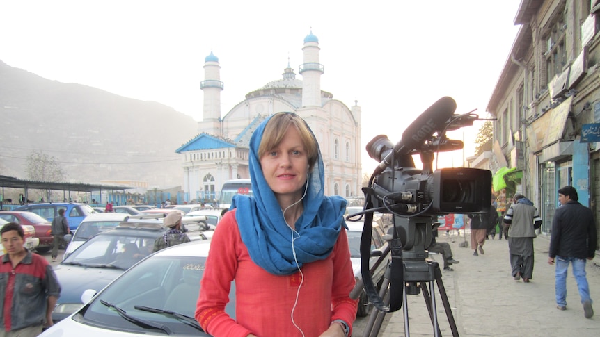 ABC correspondent Sally Sara films near Shah-e-Doh Shashira.