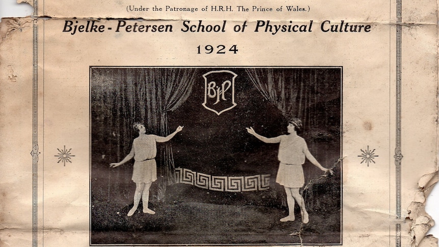 A black and white image of an old dance program from 1924, including an image of two female dancers.