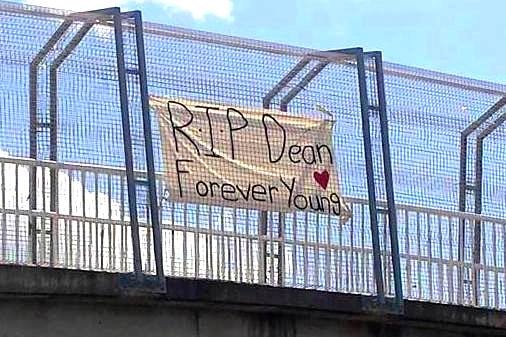 A sign posted on a bridge in the wake of a teenager's death.
