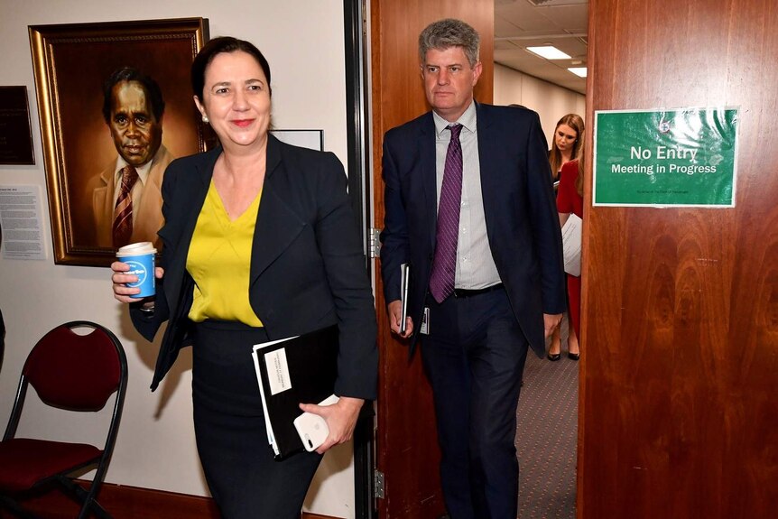 Ms Palaszczuk leaves a Labor caucus meeting.
