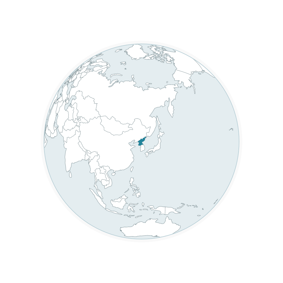 North Korea is highlighted in blue on a globe