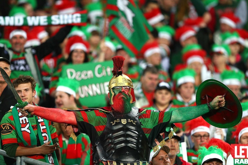 Souths fans show their support during the preliminary final against the Sydney Roosters.
