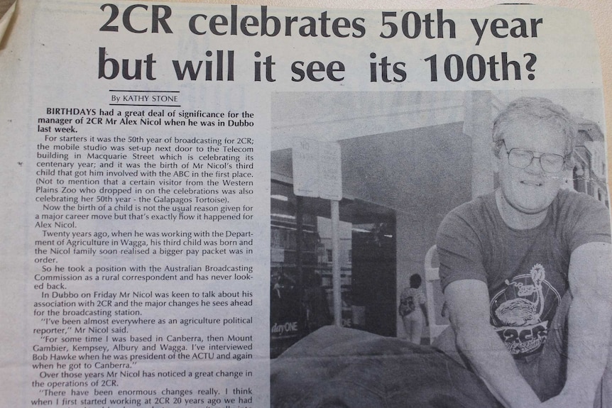Copy of a newspaper article with the headline '2CR celeebrates 50th year but will it see its 100th?'