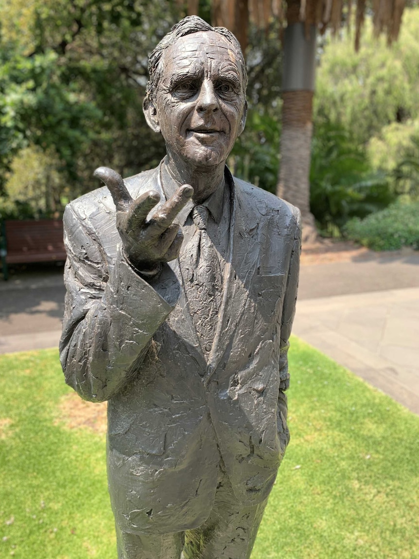 A statue of John Cain on Spring Street near the Victorian Parliament.