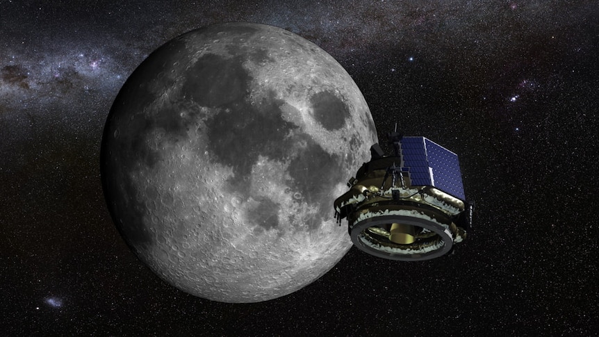 A spacecraft approaches the moon.
