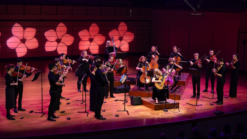 Camerata performing on stage with Karin Schaupp performing on guitar