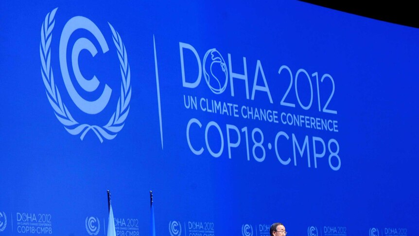 UN Secretary-General Ban Ki-moon addressing the Doha climate conference