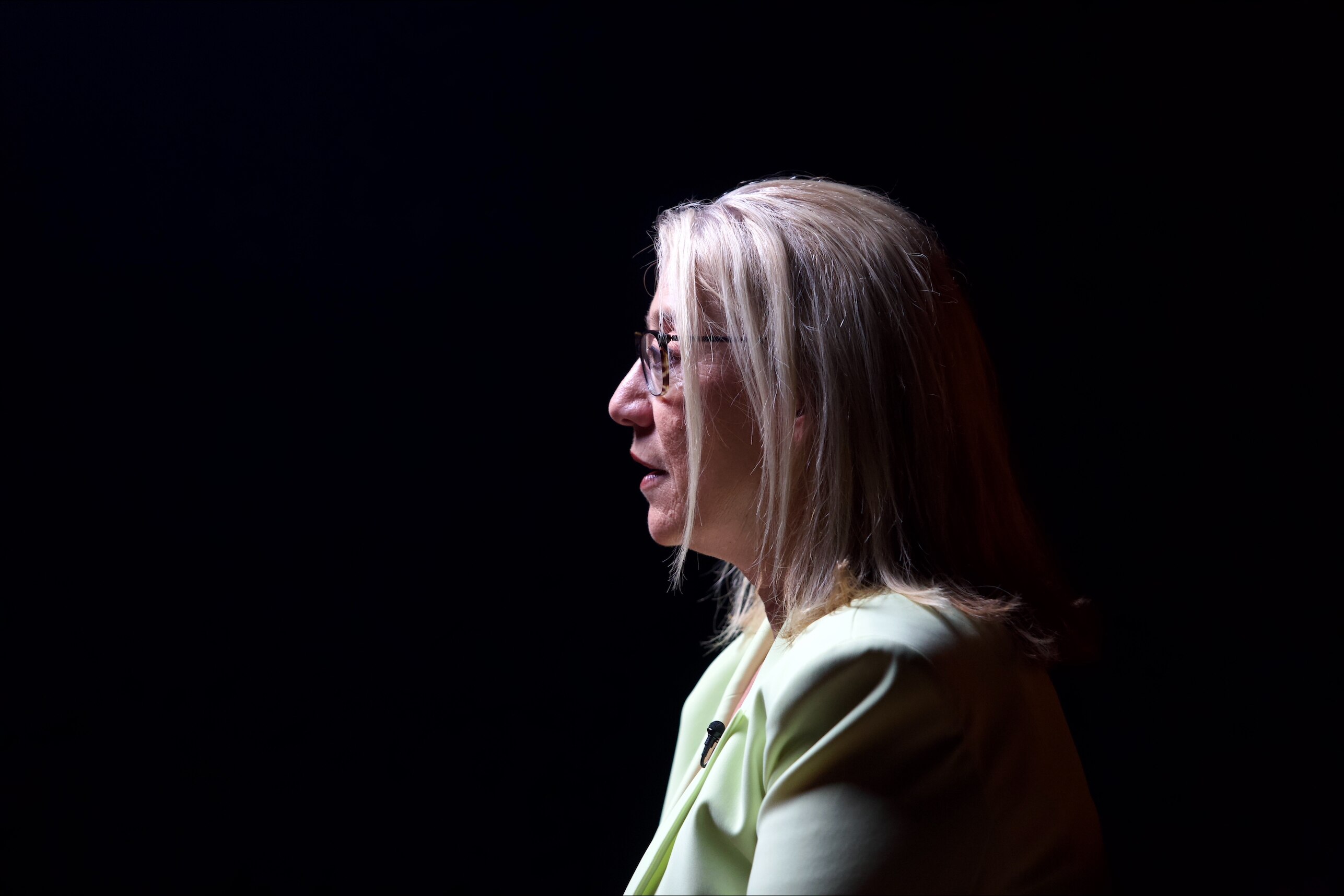 A side profile shot of WA Treasurer Rita Saffioti speaking.