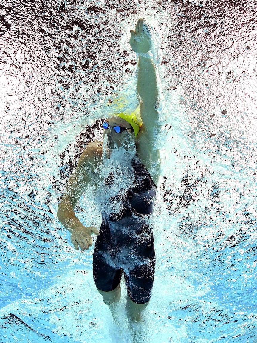An underwater shot of Cate Campbell swimming through the water