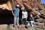 Clifford Coulthard, Sophia Wilton and Christine Coulthard of the Adnyamathanha Traditional Lands Association outside Warratyi