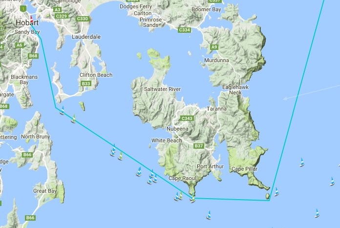 Tracker showing progress of Sydney to Hobart fleet on December 29, 2016.