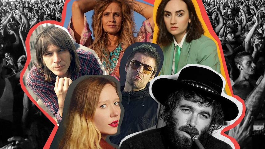 Collage of Evan Dando, Julia Jacklin, Kasey Chambers, Liam Gallagher, Meg Mac and Angus Stone