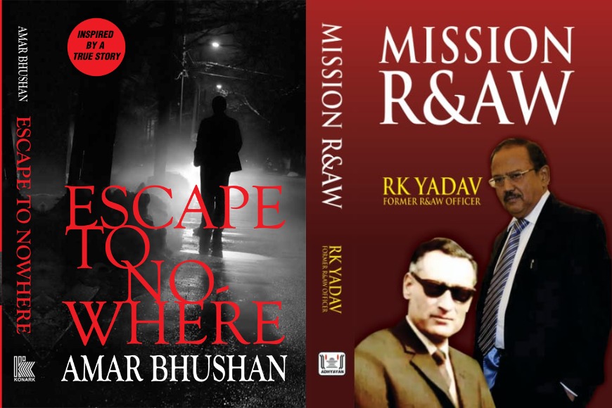 The covers of two books sit side by side, one titled ESCAPE TO NOWHERE in red font, the other MISSION R&AW