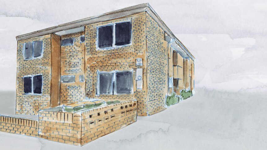 Illustration of a block of flats in suburban Brisbane.