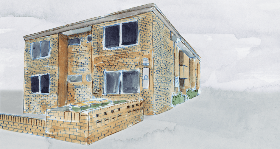 Illustration of a block of flats in suburban Brisbane.
