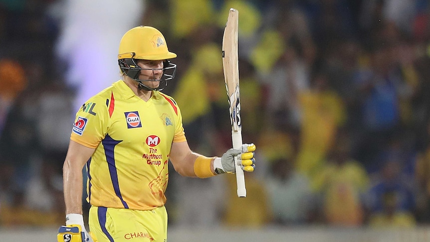 T20 cricketer raises his bat after reaching his 50 in the IPL.