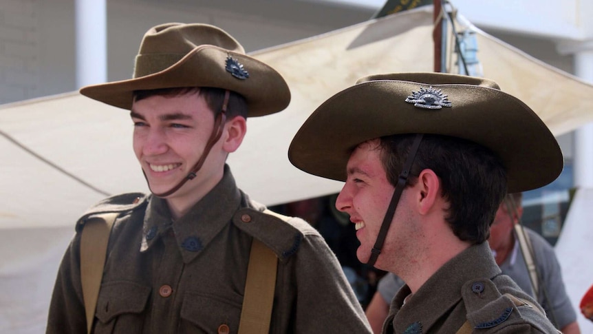Keir Pattison (left) and Garion King (right) have donned WWI-era costumes in Albany