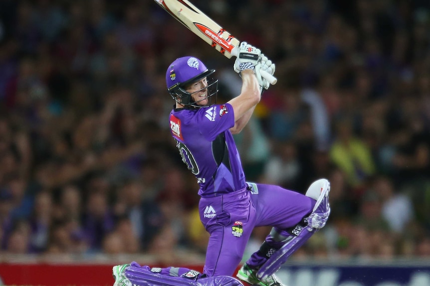 George Bailey hits out for the Hobart Hurricanes against the Brisbane Heat at Bellerive Oval