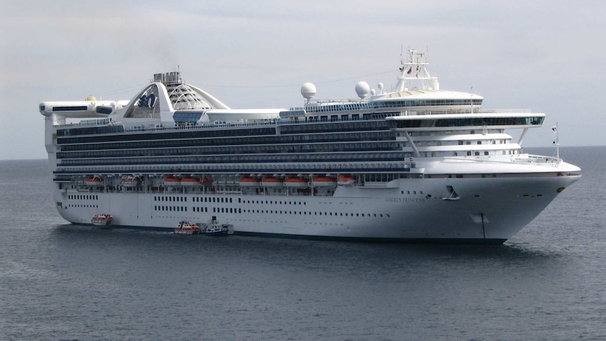 The Golden Princess cruise ship tenders passengers to and from shore while anchored off Cabo San Lucas in Mexico.