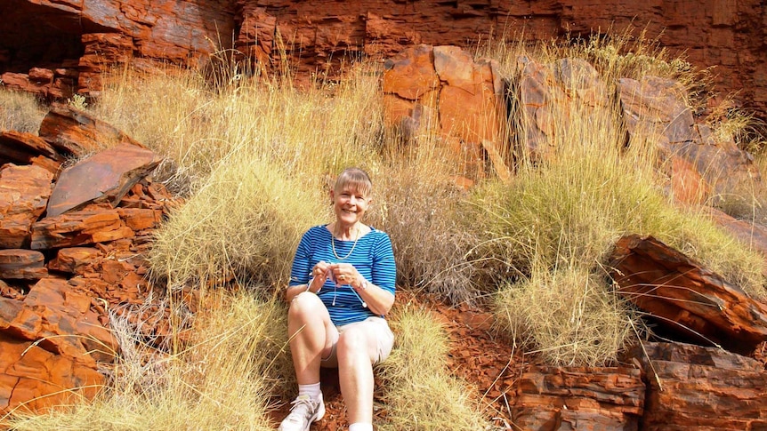 Dawn Toomey knits while on holidays in Western Australia