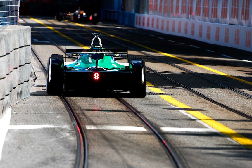 An electric-powered Formula E racing car.