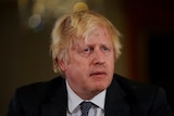 A close-up of Prime Minister Boris Johnson during a televised address. 