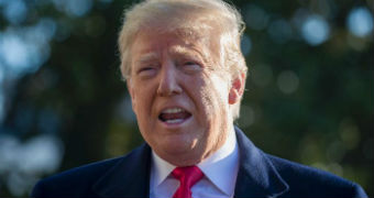 Head-and-shoulders shot of US President Donald Trump speaking