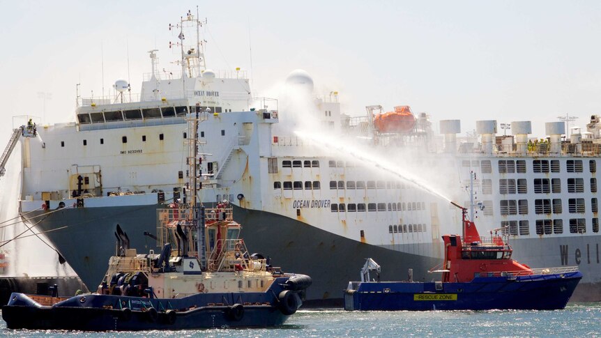 Livestock ship ablaze at Fremantle, WA, crew members injured - ABC News
