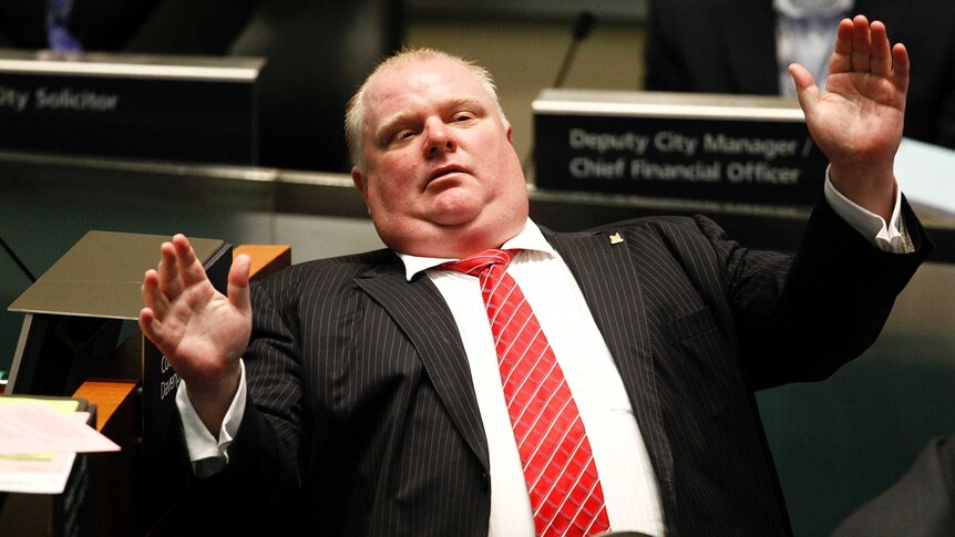 Toronto mayor Rob Ford reacts during a special council meeting at City Hall.